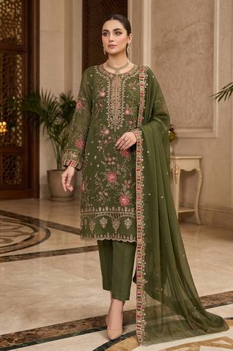 mehendi silk embroidered sequin - salwar suit