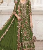 Mehendi Silk Semi Stitched Suit With Embroidery & Sequin Work