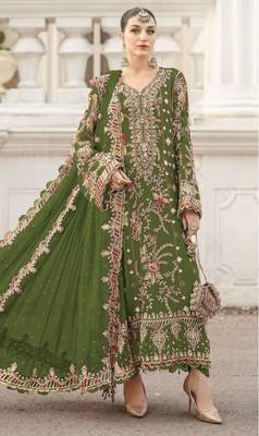 mehendi silk embroidered sequin - salwar suit 1
