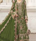 mehendi silk suit with embroidery & sequin work
