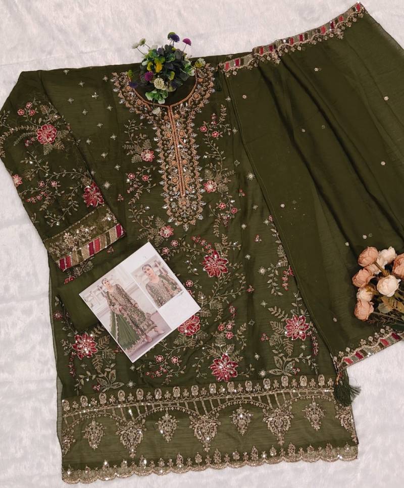 mehendi silk embroidered sequin - salwar suit