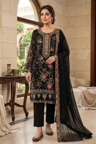 black silk embroidered sequin - salwar suit