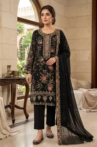 black silk embroidered sequin - salwar suit