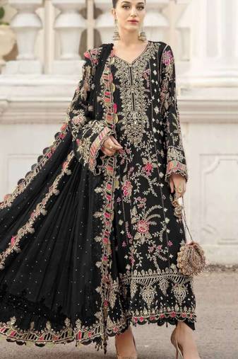 black silk embroidered sequin - salwar suit