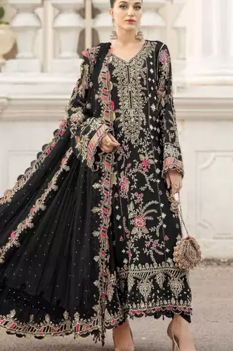 black silk embroidered sequin - salwar suit
