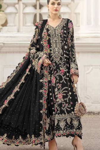 black silk embroidered sequin semi-stitched salwar suit