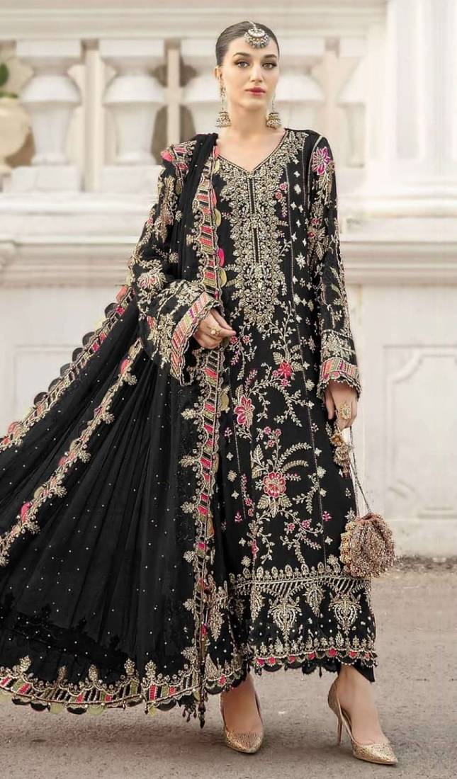 black silk suit with embroidery & sequin work