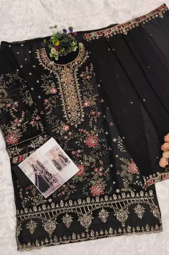 black silk embroidered sequin - salwar suit