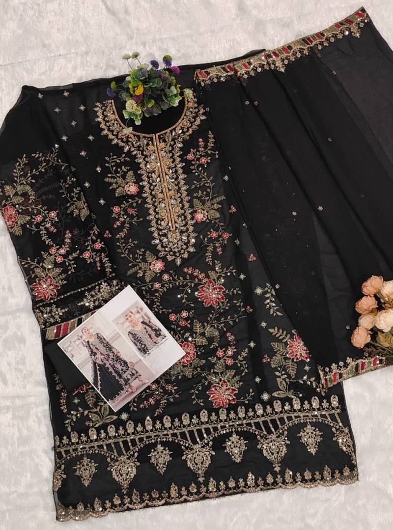 black silk embroidered sequin - salwar suit