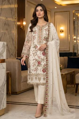 white silk embroidered sequin - salwar suit