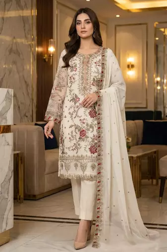 white silk embroidered sequin - salwar suit