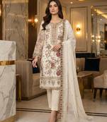 white silk embroidered sequin - salwar suit