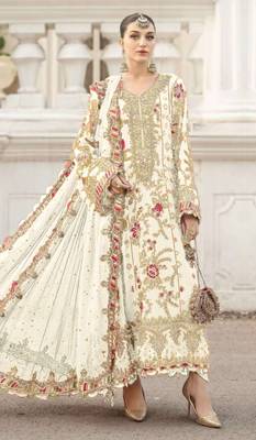 white silk embroidered sequin - salwar suit 1