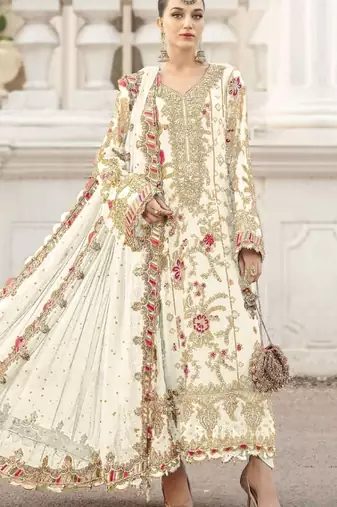 white silk embroidered sequin semi-stitched salwar suit