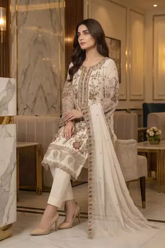 white silk embroidered sequin - salwar suit