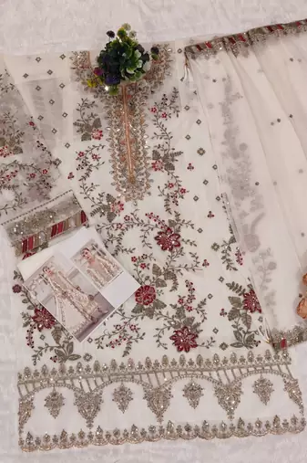 white silk embroidered sequin - salwar suit