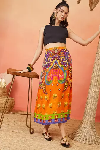 Women floral maxi flared skirt