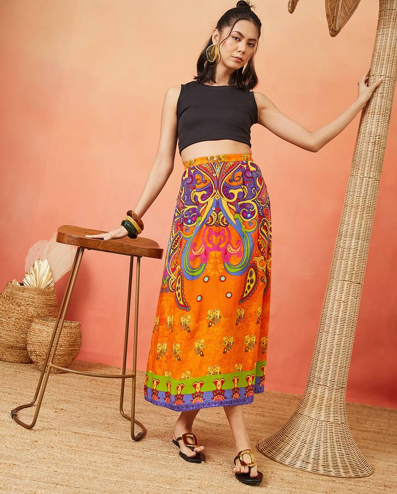 Women floral maxi flared skirt