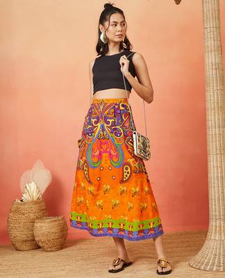 Women floral maxi flared skirt 3