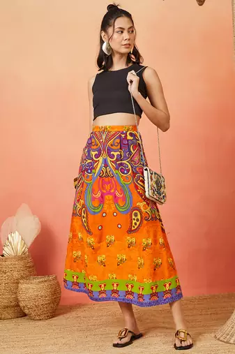 Women floral maxi flared skirt