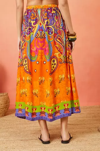 Women floral maxi flared skirt