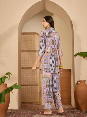women's purple viscose rayon shirt with trouser co-ord set 3