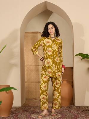 women's blue viscose rayon top with trouser co-ord set 1