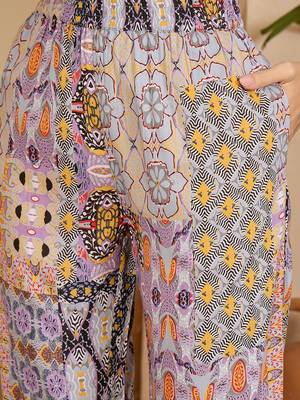 women's purple viscose rayon shirt with trouser co-ord set 5