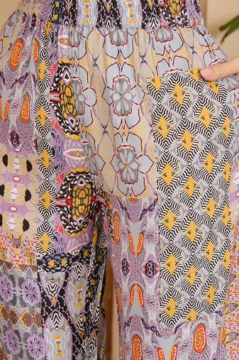 women's purple viscose rayon shirt with trouser co-ord set