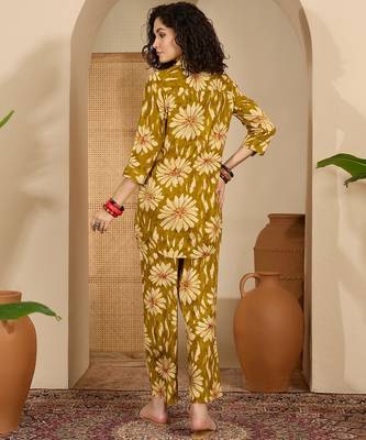 women's blue viscose rayon top with trouser co-ord set 3