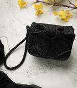 Anekaant beaded muse black cotton statement bow embellished clutch