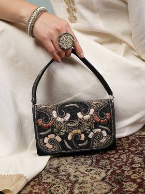  beaded botanica black suede swirl embellished clutch 1