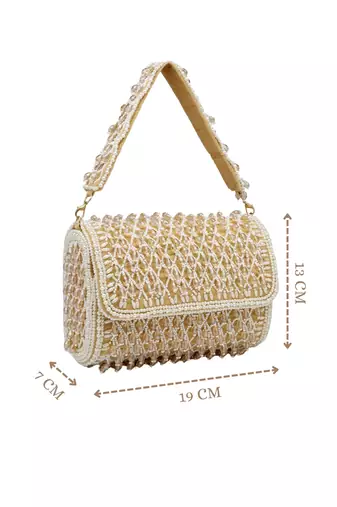 Anekaant crystal cascade champagne velvet diamond mesh design embellished clutch