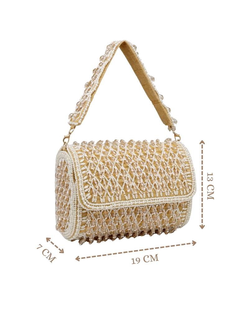 Anekaant crystal cascade champagne velvet diamond mesh design embellished clutch