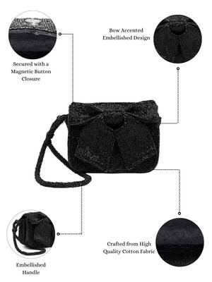  beaded muse black cotton statement bow embellished clutch 4