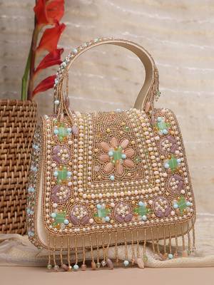  blush & bead gold satin concentric beadwork embellished clutch 1