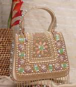Anekaant blush & bead gold satin concentric beadwork embellished clutch