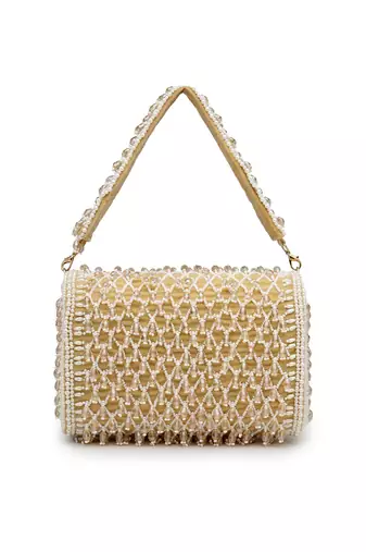 Anekaant crystal cascade champagne velvet diamond mesh design embellished clutch