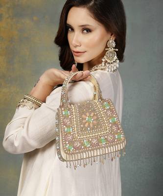  blush & bead gold satin concentric beadwork embellished clutch 3