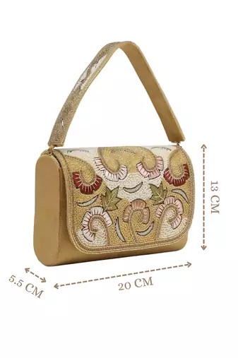 Anekaant beaded botanica gold suede swirl embellished clutch
