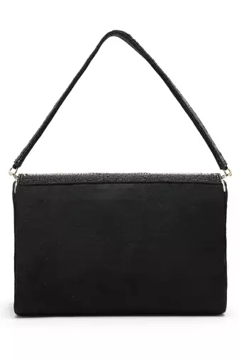 Anekaant beaded botanica black suede swirl embellished clutch