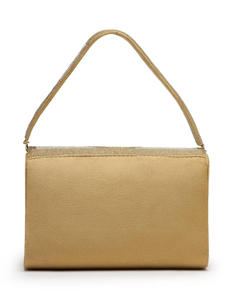 Anekaant beaded botanica gold suede swirl embellished clutch