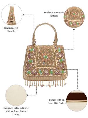  blush & bead gold satin concentric beadwork embellished clutch 4