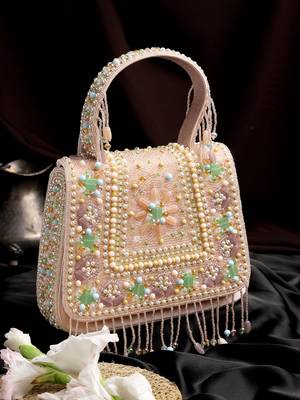Anekaant blush & bead pink satin concentric beadwork embellished clutch 1