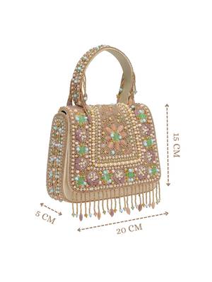  blush & bead gold satin concentric beadwork embellished clutch 5