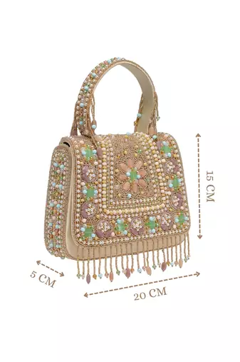Anekaant blush & bead gold satin concentric beadwork embellished clutch