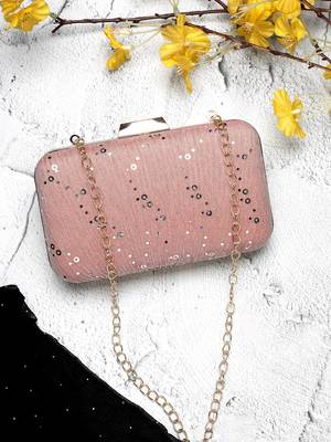 Anekaant woven reverie pink georgette pleated sequined fabric clutch 1
