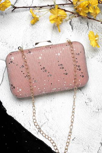 Anekaant woven reverie pink georgette pleated sequined fabric clutch