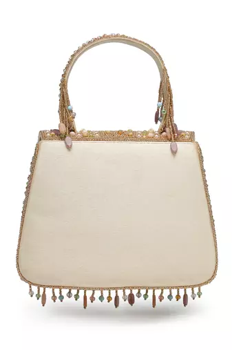 Anekaant blush & bead gold satin concentric beadwork embellished clutch