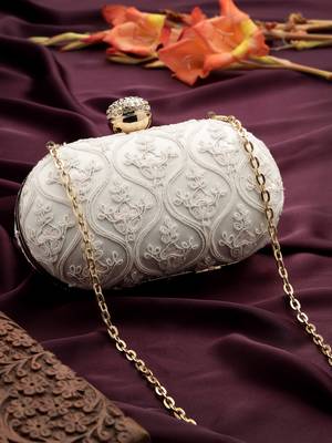  woven reverie white faux silk floral vine embroidered clutch 1